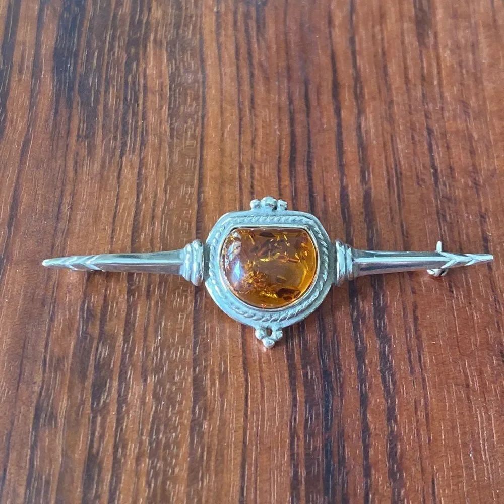 Vintage sterling silver & amber pin